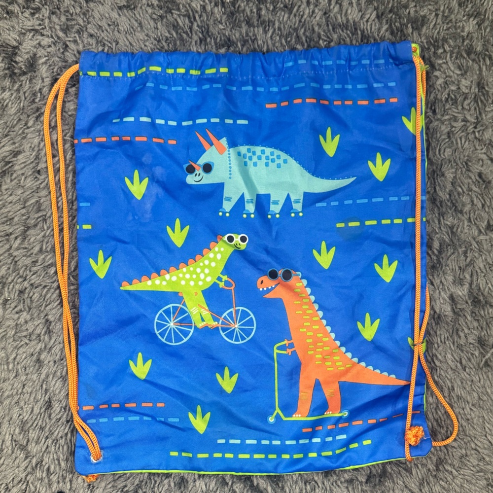 Dinosaur Drawstring Bag - Blue and Orange